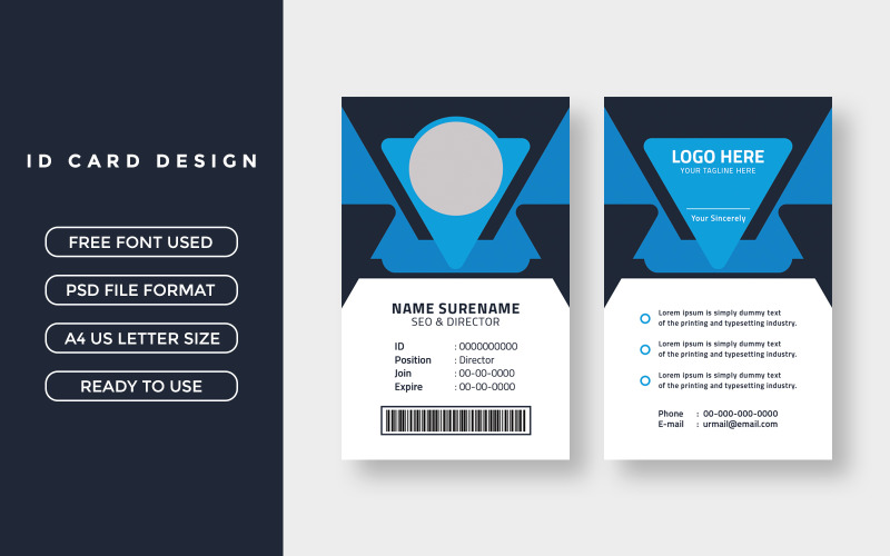 Modèle de carte d'identité avec mise en page bleue