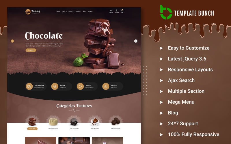 Yummy Chocolate - Tema Shopify reattivo per l'e-commerce