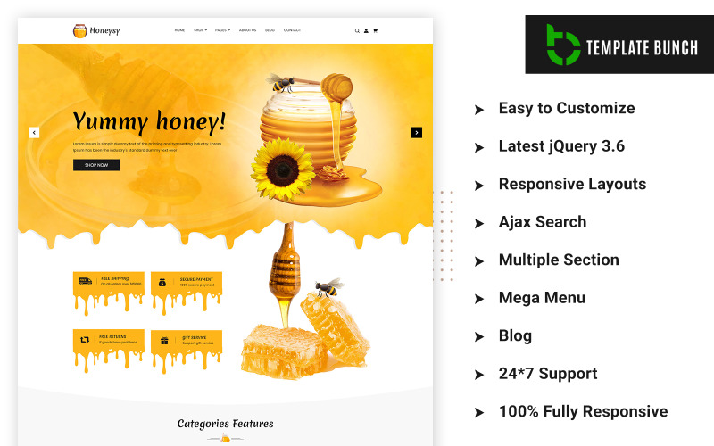 Honeysy — responsywny motyw Shopify dla handlu elektronicznego