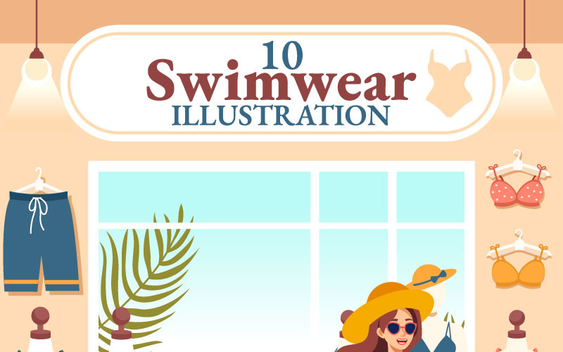 10, maillots de bain, vecteur, illustration