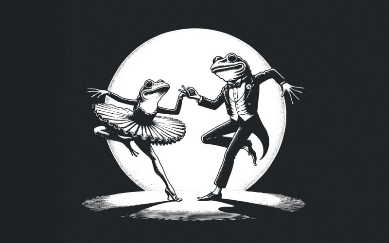 Divertida rana bailarina PNG, imágenes prediseñadas, diseño de sublimación de ranas, arte anfibio vintage retro, de moda