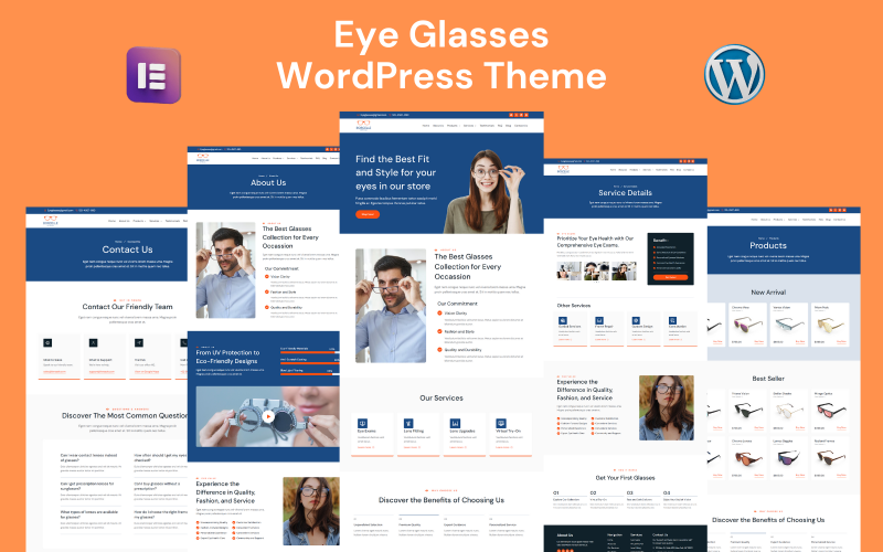 带有 Elementor 的优雅眼镜 WordPress 主题