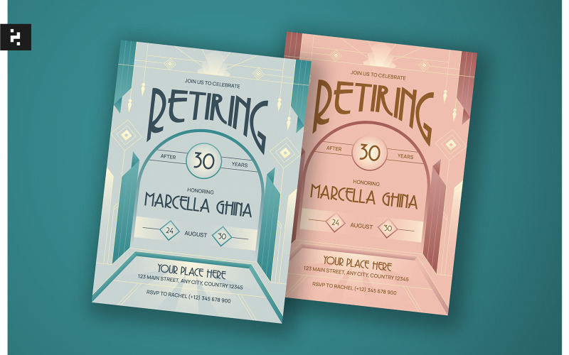 Színes Art Deco nyugdíjas parti meghívó