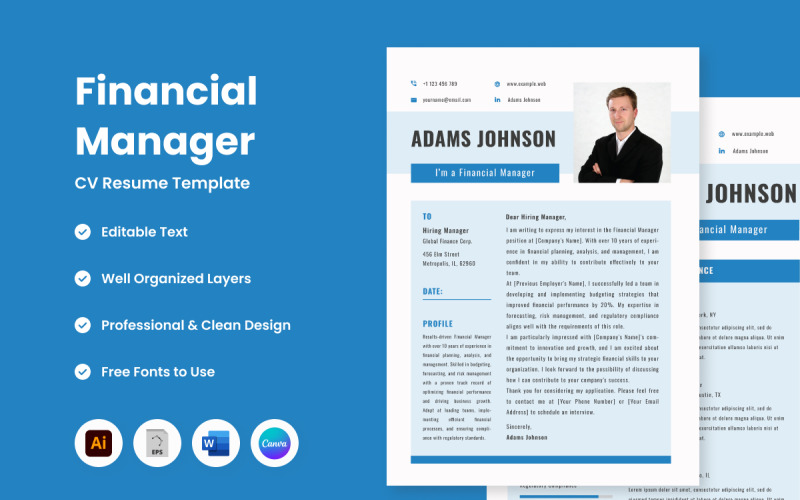CV Resume Financial Manager V2 a következő fejlődés a pénzügyi vezetők önéletrajz-sablonjaiban
