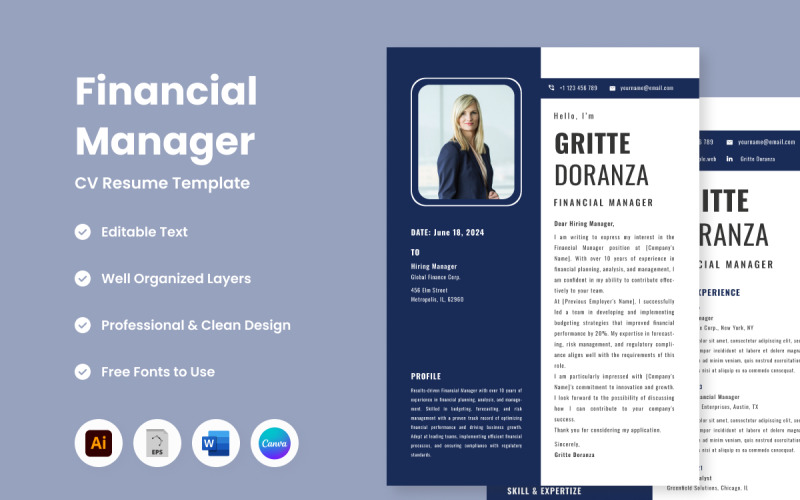 CV Resume Financial Manager V5, la mejor opción para los gerentes financieros que buscan un currículum destacado
