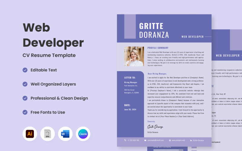 CV Resume Web Developer V1 un modèle complet conçu pour les développeurs Web