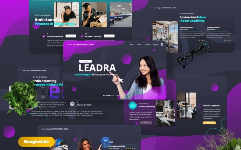 Leadra — kreatywne cyfrowe szablony slajdów Google