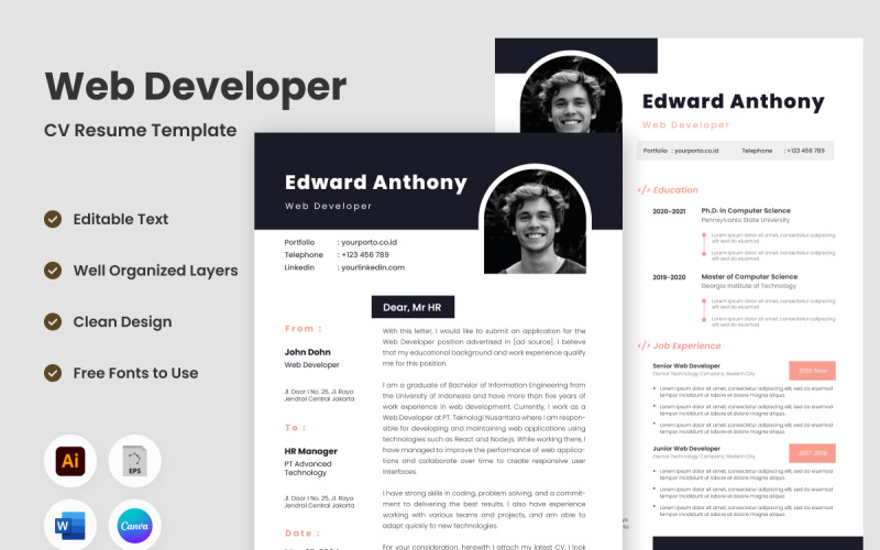 Resume Web Developer V5 是寻求出色简历的 Web 开发人员的终极选择