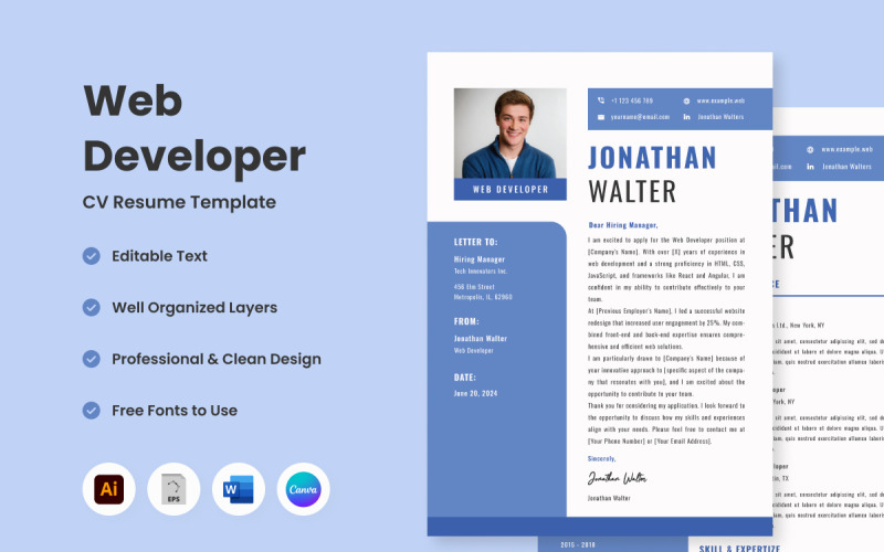 Складний шаблон CV Resume Web Developer V3, призначений для покращення вашого профілю як розробника