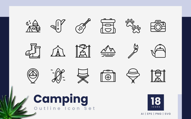 Camping disposition svarta ikoner