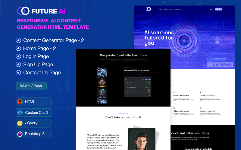 Future AI: generador de contenido de IA responsivo y plantilla HTML de aplicación web de IA