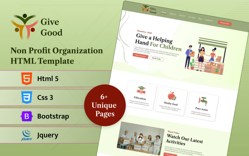 Give Good Organization senza scopo di lucro modello di sito Web HTML5