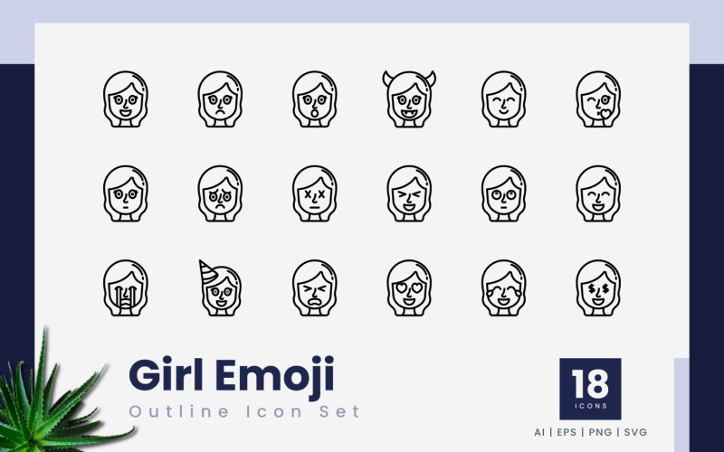 Kız Emoji Anahat Simge Seti