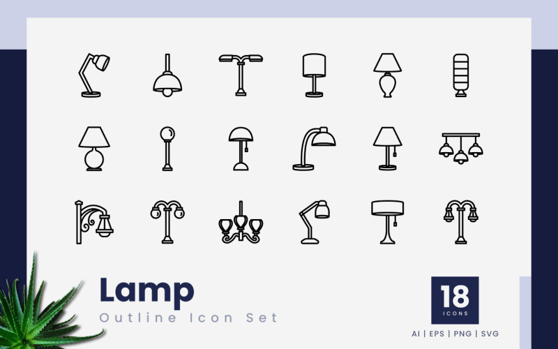 Set di icone nere di contorno lampada