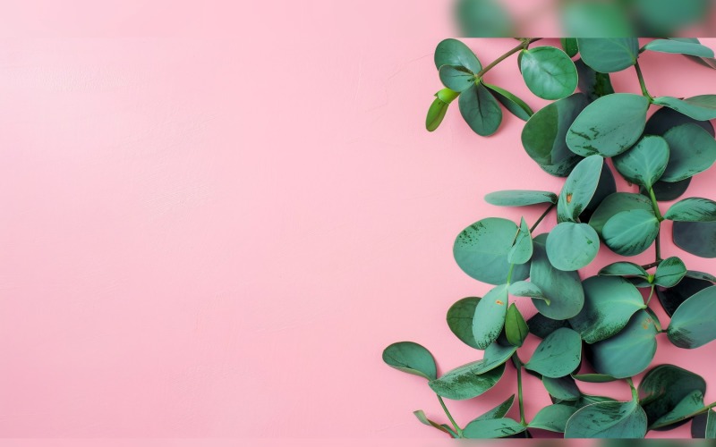 Hojas De Plantas Sobre Fondo Rosa Con Espacio De Copia 62