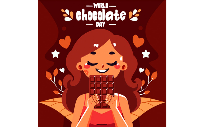 Dia Mundial do Chocolate com Mulher Comendo Chocolate ilustração
