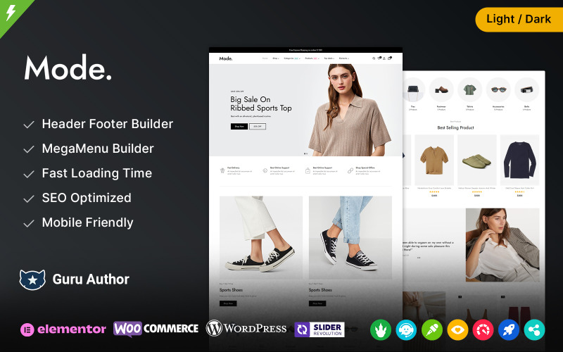 Mode - 时尚服装和化妆品及珠宝 Elementor WooCommerce 主题