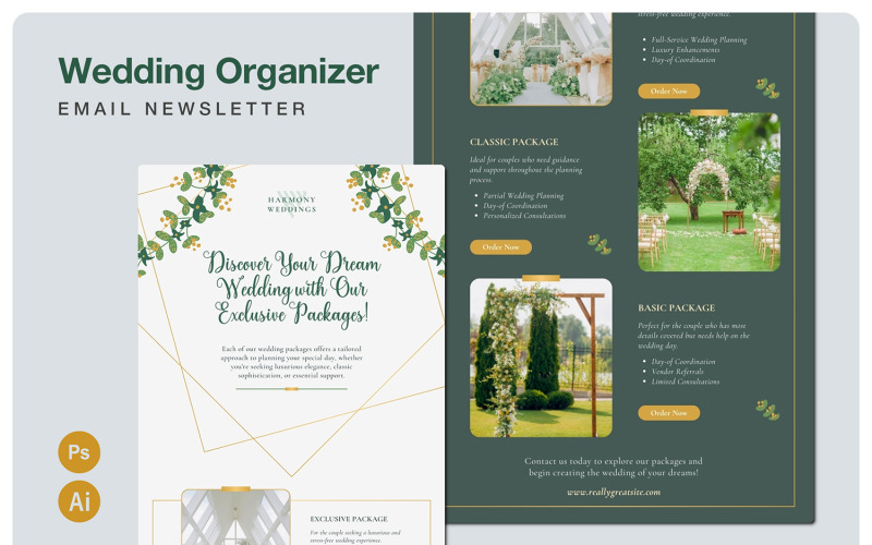 Newsletter via e-mail per l'organizzatore di matrimoni