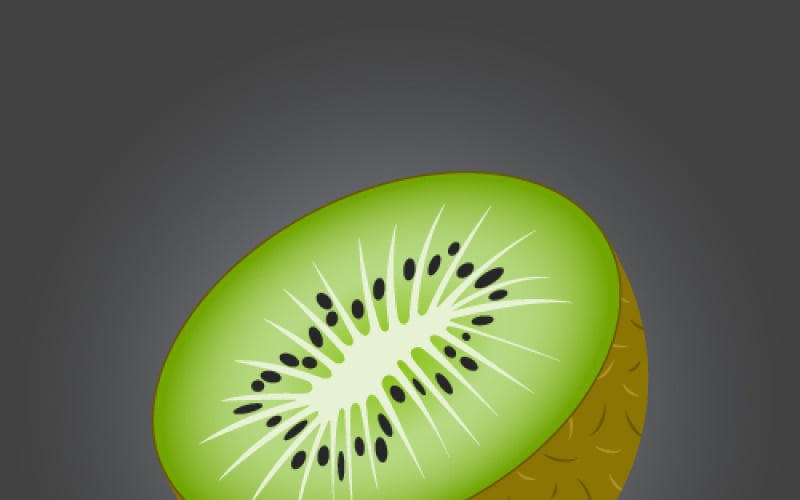 Halvgrön kiwi med svarta frön och brunt skal