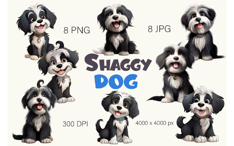 Tecknad Shaggy Dog. Tshirt klistermärke.