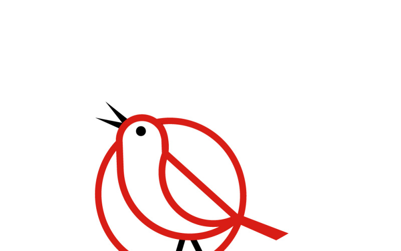 Semplice design della linea del logo dell'uccello nero e rosso in un cerchio.