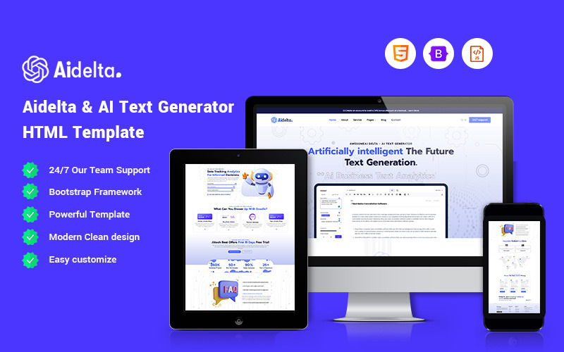 Aidelta - Website-Vorlage für KI-Textgenerator