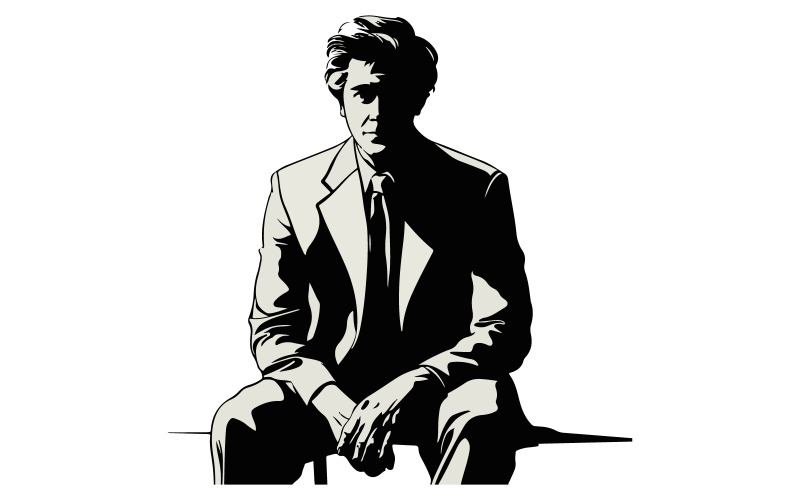 Eine sitzende Mannsilhouette, Vektorgrafik mit weißem Hintergrund, Illustration