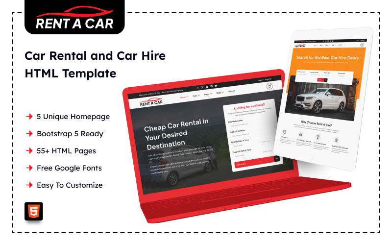 Modelo HTML para aluguel e aluguel de carros - Rent A Car