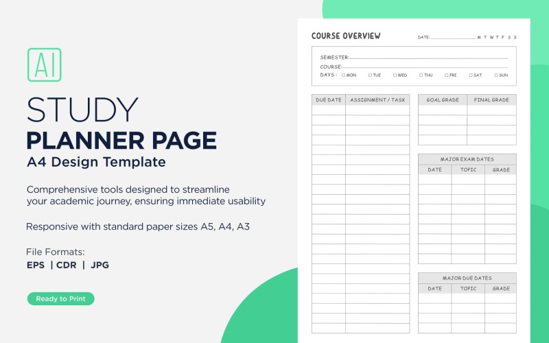 Course Overview Study Planning Page, Planner Sheet, Design Template 04