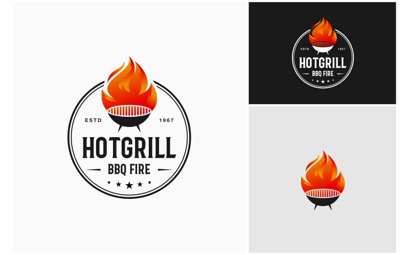 Logo grilla z gorącą patelnią grillową