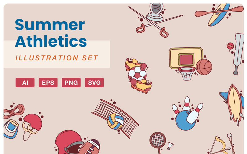 Summer Athletics Illustration Set #430378 - TemplateMonster