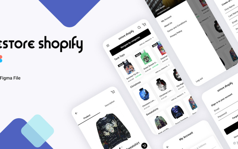 eStore Shopify - Kit de interfaz de usuario de la aplicación móvil Figma