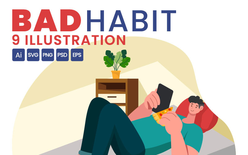 9 Bad Habit Vector Illustration #430498 - TemplateMonster