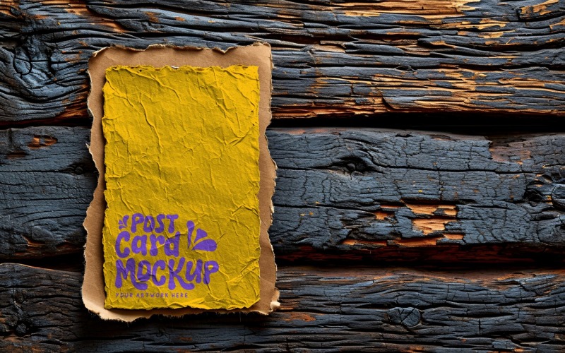 Carte postale Mockup Flatlay designe Sur le bois rustique 97