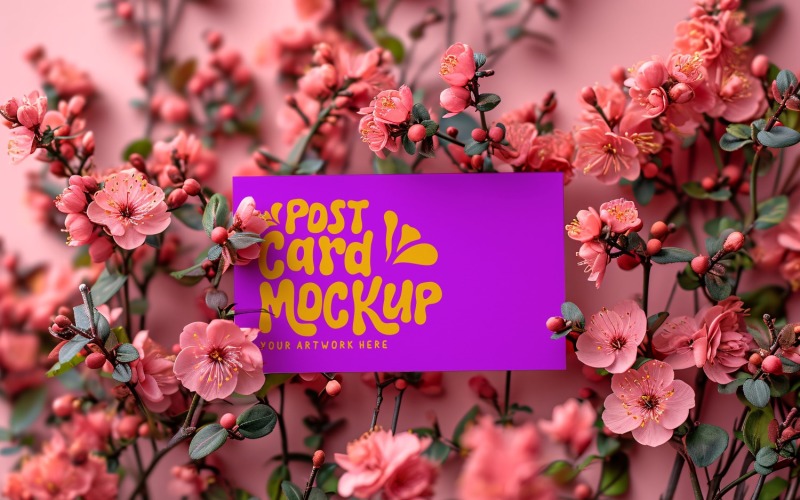 Открытка Mockup Paper Flatlay На плитке с сухоцветами 109