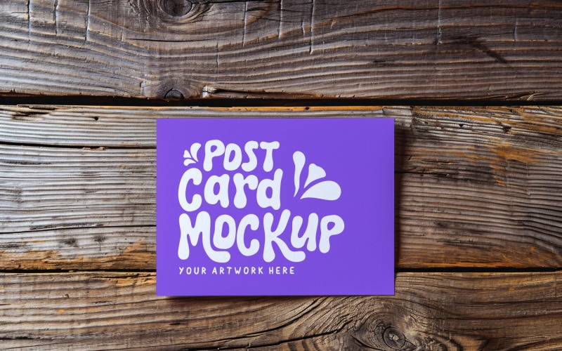 Vykort Mockup Flatlay designe på det rustika träet 100