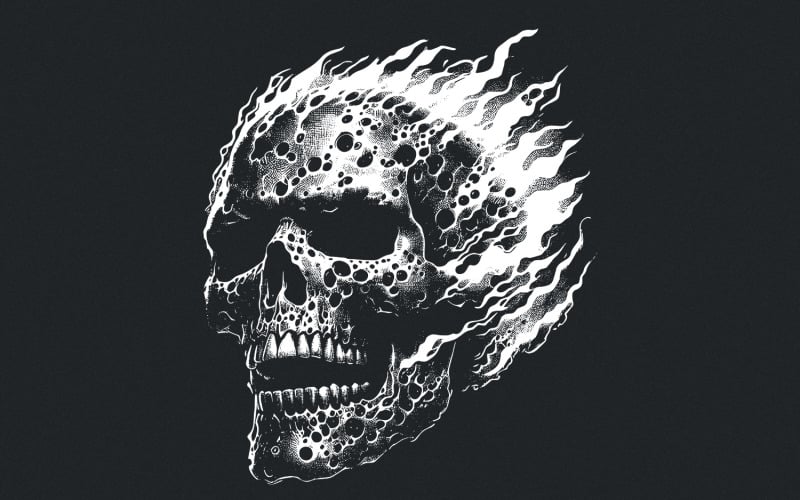 Caveira Flamejante PNG, Design de Caveira Gótica, Arte de Sublimação de Halloween, Estética Escura, Caveira de Terror