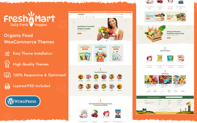 FreshMart - 适合农民、有机食品、蔬菜、杂货的最佳 WooCommerce 主题
