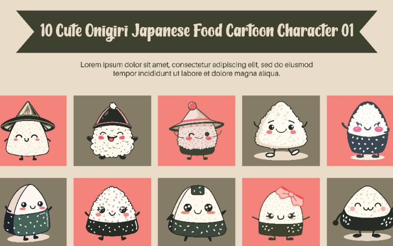 10 Cute Onigiri Japanese Food Cartoon Character 01