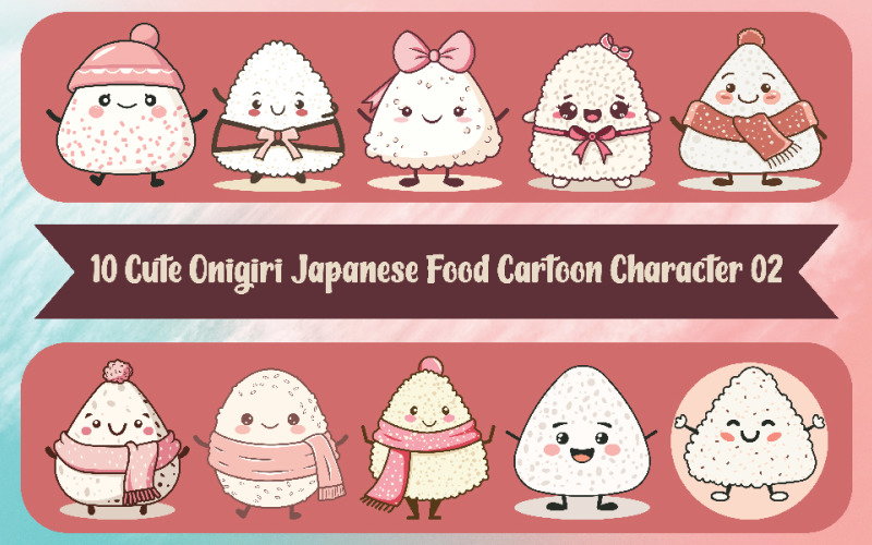 10 süße Onigiri japanisches Essen Cartoon-Charakter 02