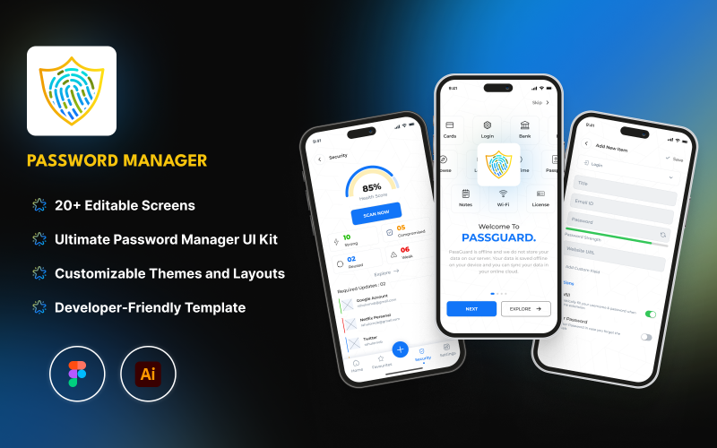 PASSGUARD - Modello Figma dell'applicazione per la gestione delle password