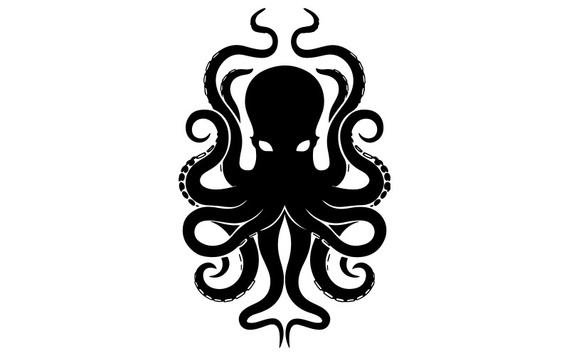 Octopus icon for sea monster tattoo design. Octopus black silhouette of sea monster.