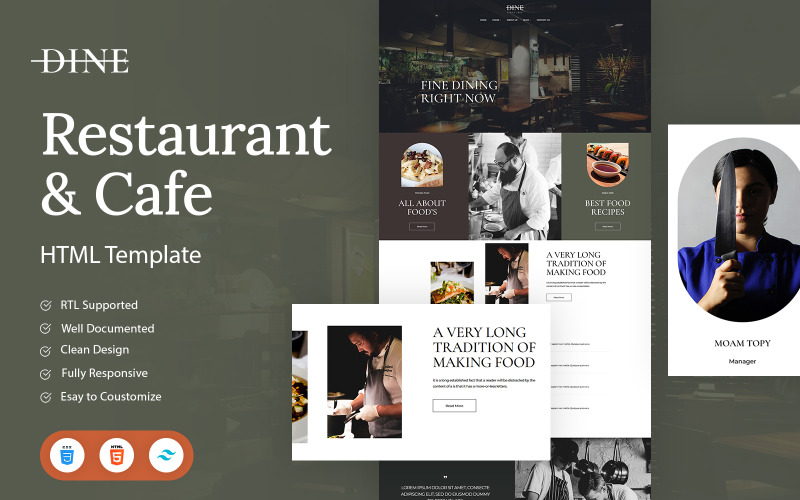 Dine - 餐厅和咖啡厅 | HTML 和 Tailwind CSS 模板