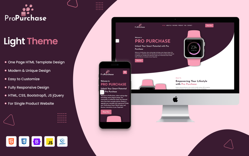 Pro Purchase - 单一产品 HTML Bootstrap 登陆页面模板