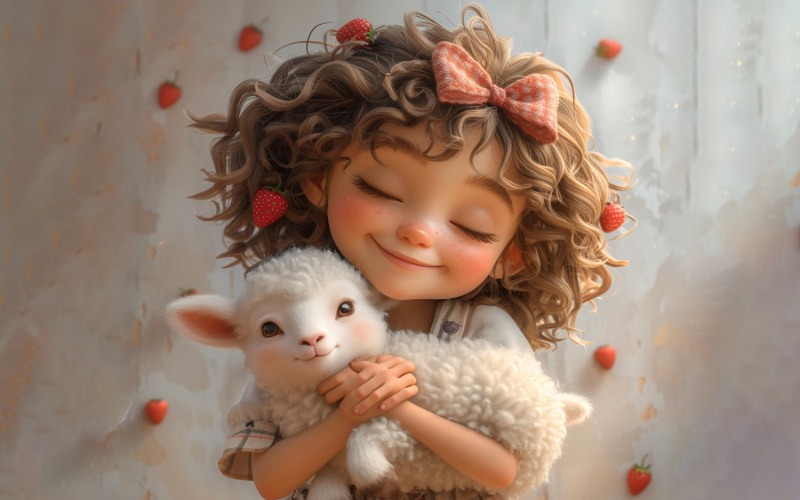 Niña Abrazándose Con Oveja 66