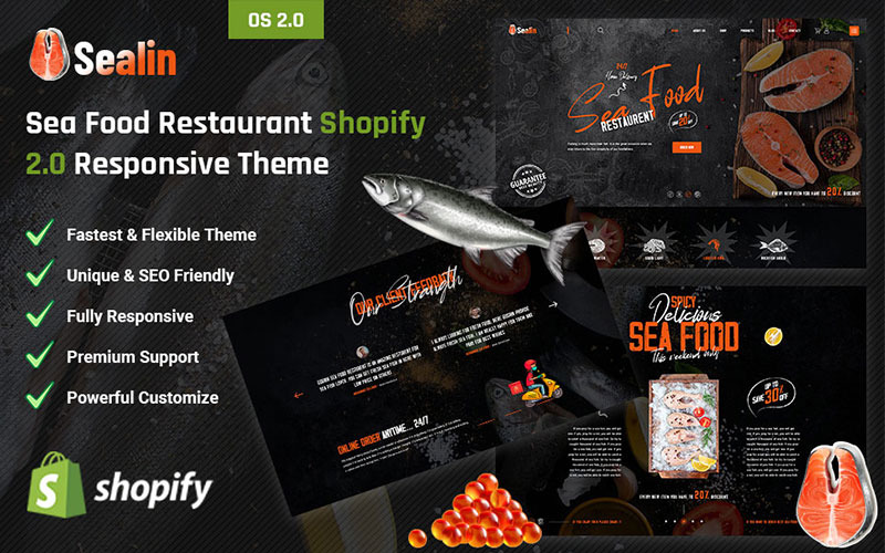 Sealin - Ресторан морепродуктов Shopify 2.0 Адаптивная тема