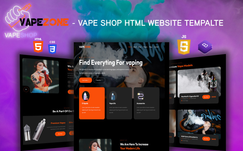 Vape Zone - Modello Bootstrap HTML per eCommerce del negozio di vaporizzatori ed e-liquid