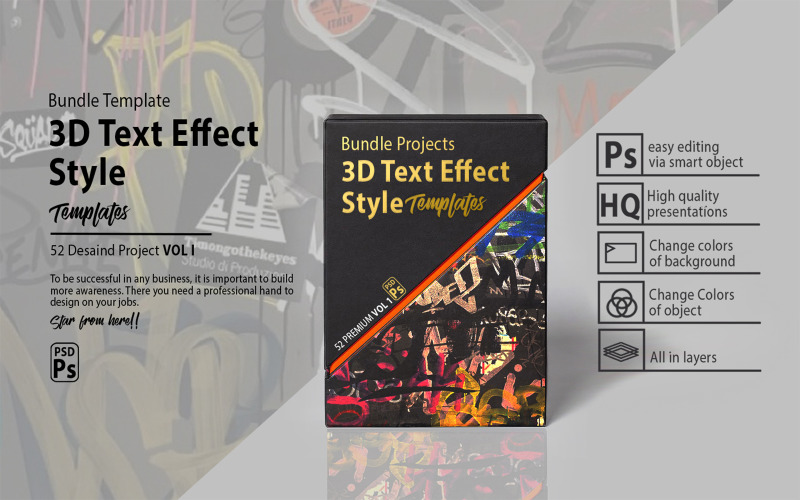 3D Text Effect Styles - 52 PSD Templates Pack
