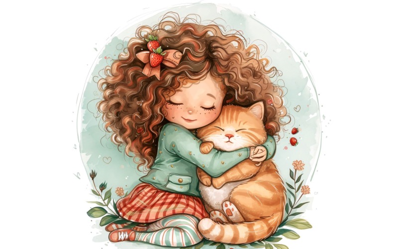 Girl Hugging with Kitty  186