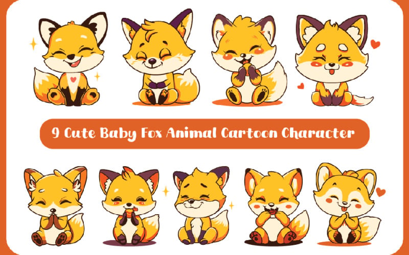 9 Personnage de dessin animé animal mignon bébé renard